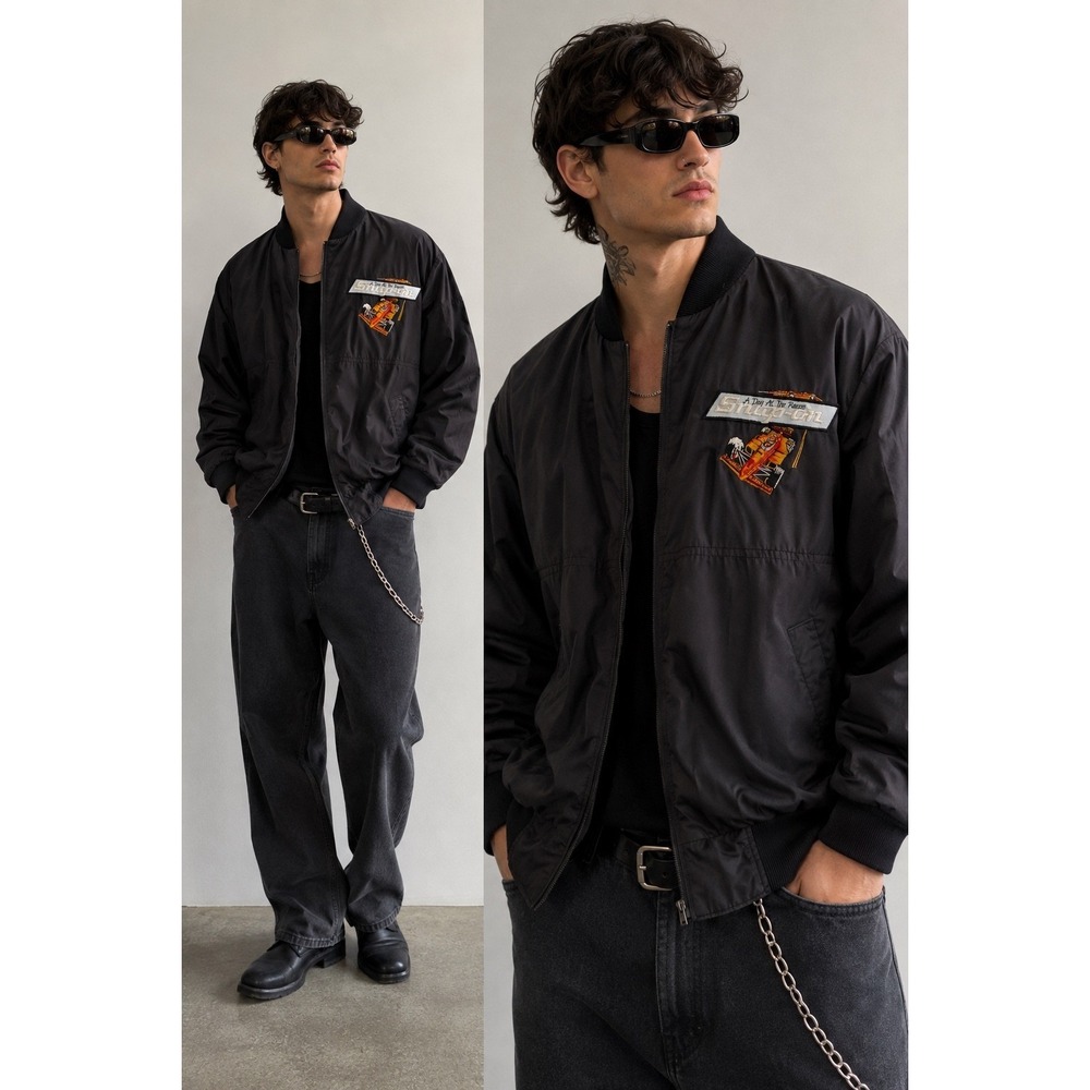 Vintage Snap-On Tools Racing Bomber Jacket Black Embroidered Mens Medium Canada